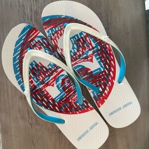 Tory Burch 3D Logo Flip-Flops Authentic 8 GUC Ivory White Red Blue. Thin strap